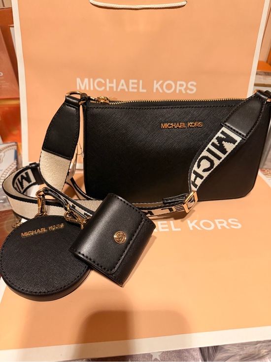 Michael Kors Handbags - Michael Kors Black Saffiano Crossbody with Branded Canvas Strap